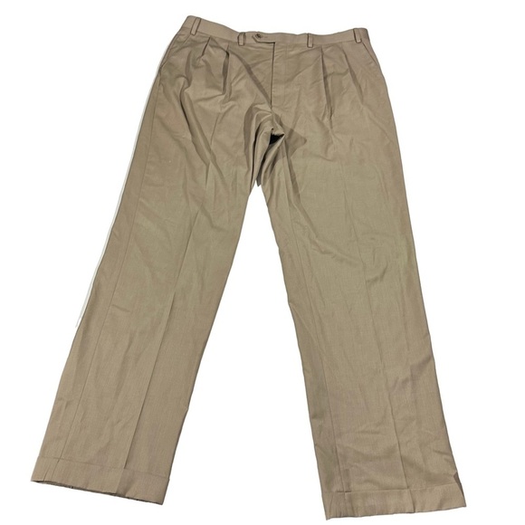 Ralph Lauren Men Tan Pleated Cuffed Hem Suit Dress Pants Sz 38x34 Straight Leg - Picture 1 of 10